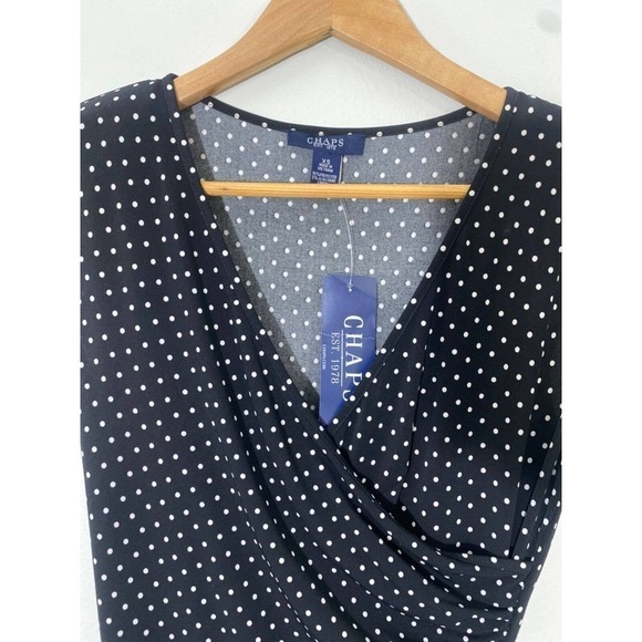 Chaps Black Sleeveless Wrap Dress Polka Dot Stripe V-Neck Bodycon SZ XS - Picture 3 of 9